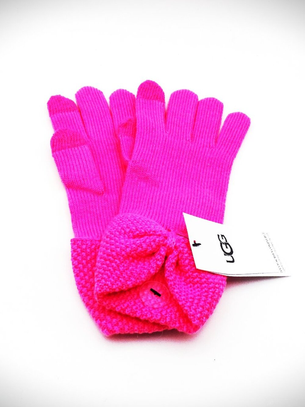 UGG Bow Knit Gloves in Bright Pink Color One Size